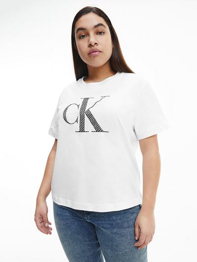 Calvin Klein Ruhák HU192448 | Calvin Klein Plus Size Organic Cotton Logo Női Póló Világos Fehér
